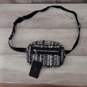 🛍ZARA Black White Tweed‎ Multi Pocket Belt Bag